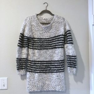Miracle USA Cream, White, and Black Stripe Fuzzy Sparkle Sweater